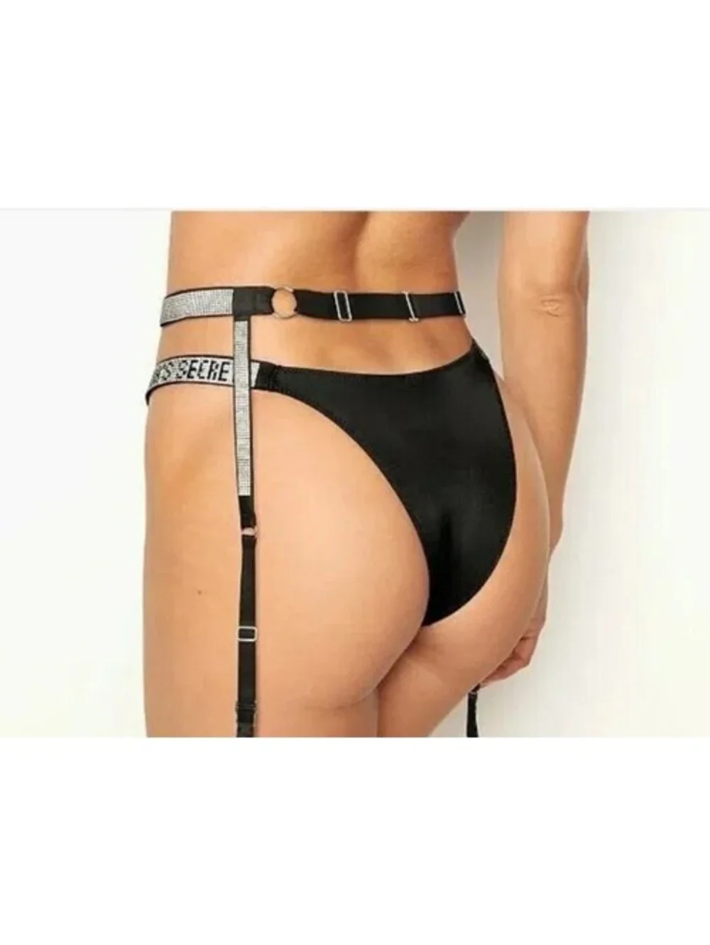 VICTORIA'S  SECRET VERY SEXY SHINE STRAP GARTER BELT BLACK NWT RHINESTONES XS/S